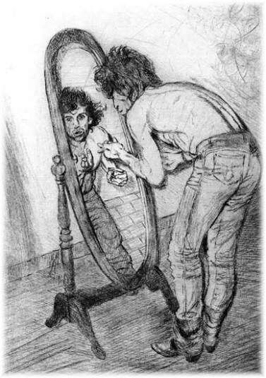 [Keith in Mirror by Ronnie Wood]